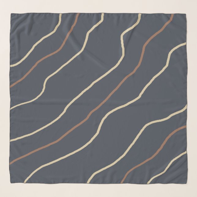 Modern Abstract Sand Brown Stripes on Dark Blue Scarf (Front)