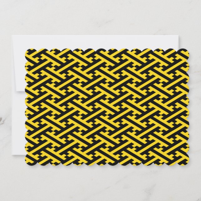 Modern Abstract Sayagata Yellow Black Cross Maze Invitation (Front)