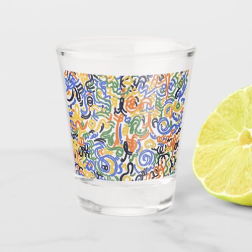 Modern Abstract Scribble Shot Glass - Colorful Bar