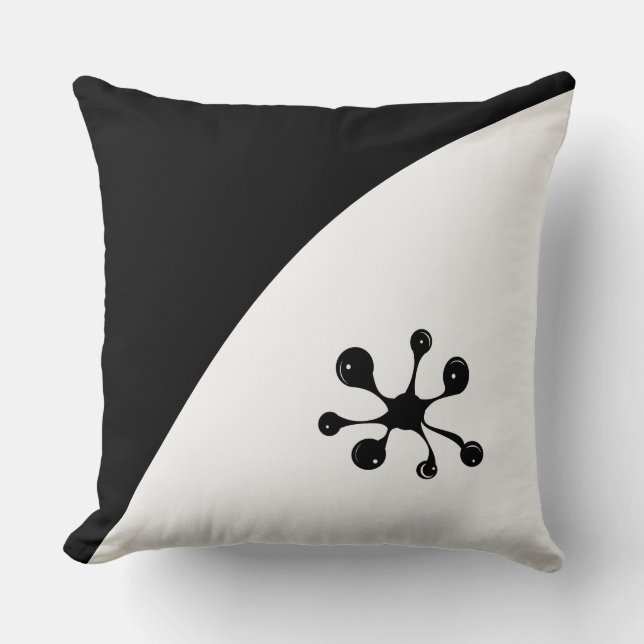 Modern Abstract Shape on Black & White Throw Pillow (Front)