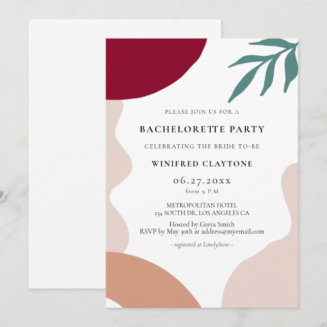 Modern abstract shapes Bachelorette Party Invitation (Front/Back)