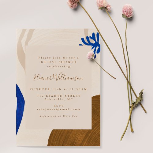 Modern Abstract Shapes Blue Copper Bridal Shower Invitation