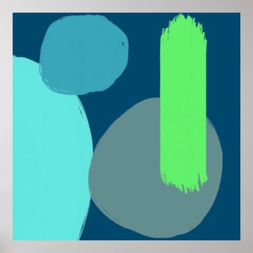 Modern Abstract Shapes Blue Green Art Poster