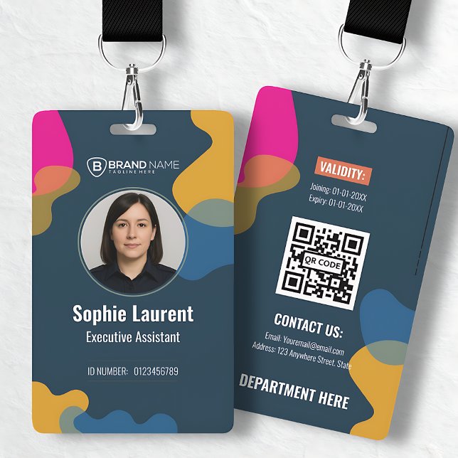 Modern Abstract Shapes Blue Professional Photo ID  Badge (Modern Abstract Shapes Blue Professional Photo ID Badge)