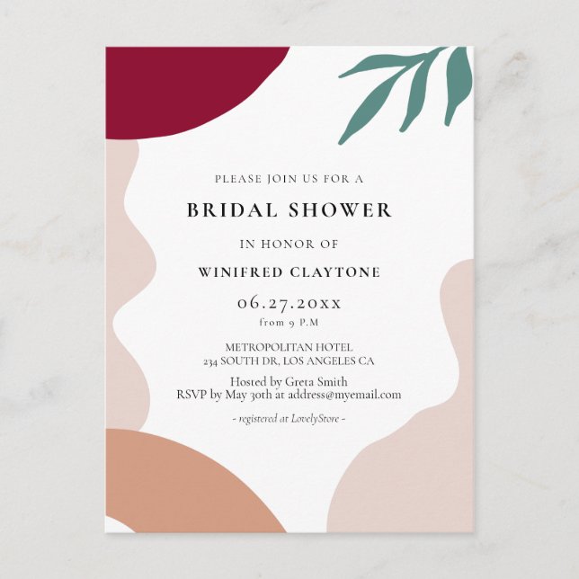 Modern abstract shapes Bridal shower invitation Postcard (Front)