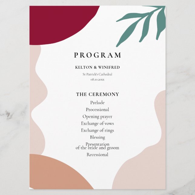 Modern abstract shapes contemporary wedding program (Front)