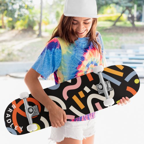Modern Abstract Shapes Custom Personalized Name Skateboard