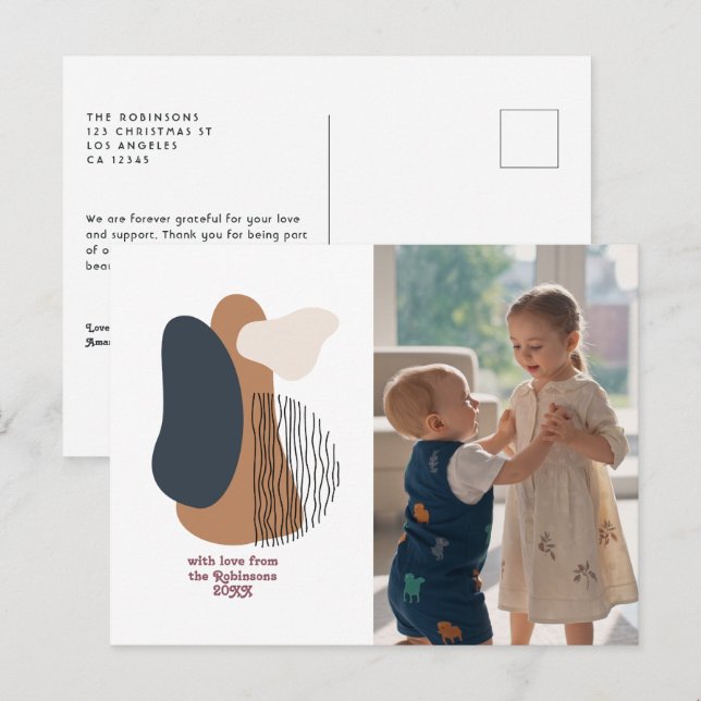 Modern Abstract Shapes Holiday Photo Postcard (Front/Back)