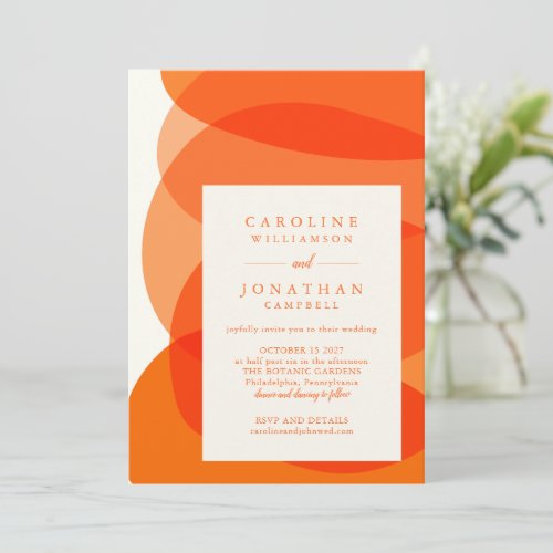 Modern Abstract Shapes in Orange Chic Wedding Invitation