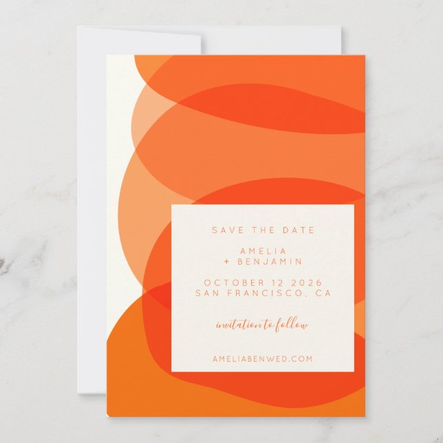 Modern Abstract Shapes in Orange Chic Wedding  Save The Date (Front)
