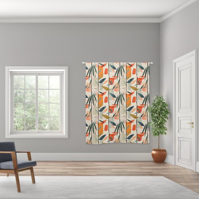 Modern Abstract Shapes Leaf Pattern Blackout Curtains (Wide)