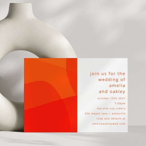 Modern Abstract Shapes Orange Bold Bright Wedding Invitation