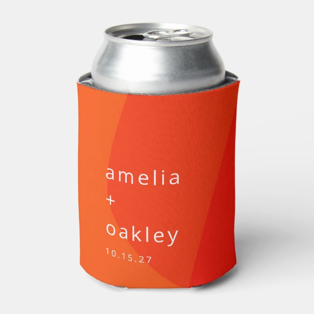 Modern Abstract Shapes Orange Bold Custom Wedding Can Cooler (Can Front)