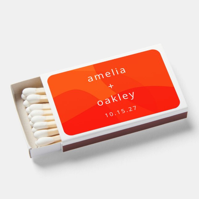 Modern Abstract Shapes Orange Bold Custom Wedding Matchboxes (Front Open)