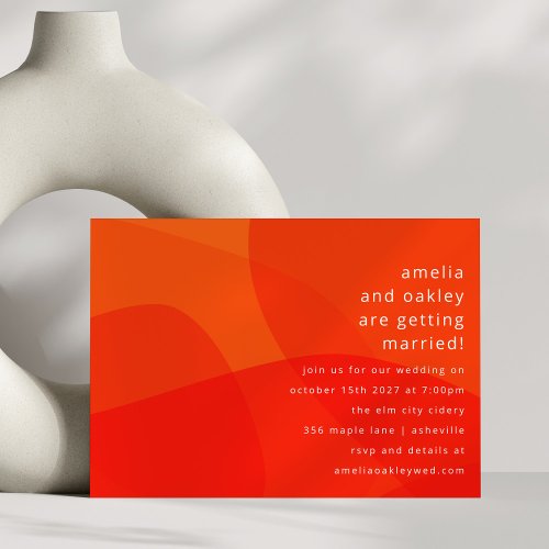 Modern Abstract Shapes Orange Bold Unique Wedding Invitation