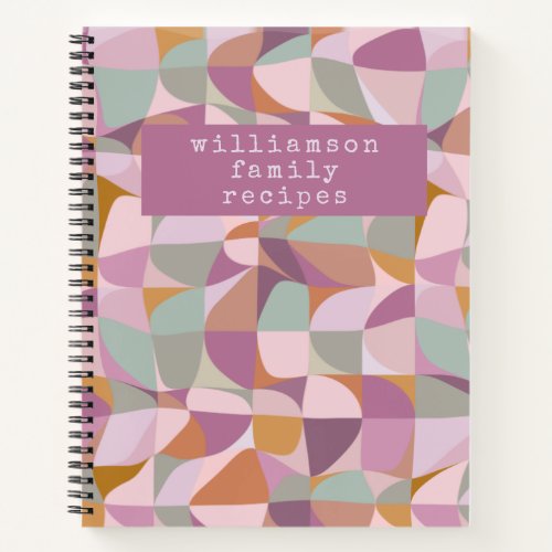 Modern Abstract Shapes Plum Sage Custom Recipe Notebook