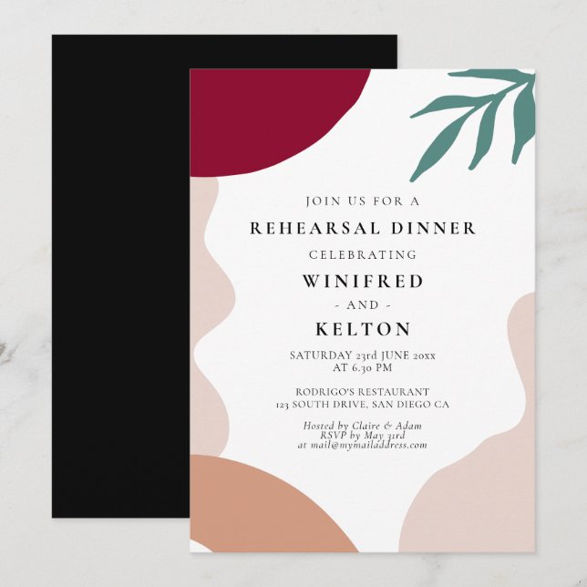 Modern abstract shapes rehearsal dinner invitation (Front/Back)