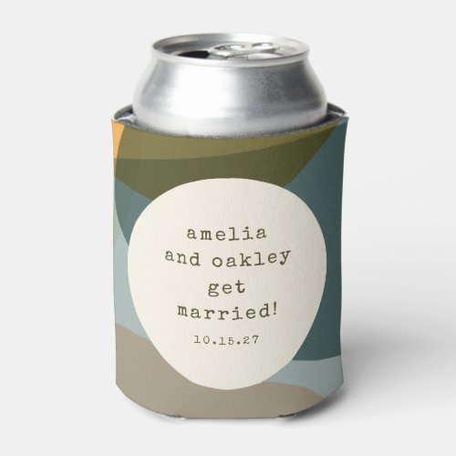 Modern Abstract Shapes Sage Teal Custom Wedding Can Cooler