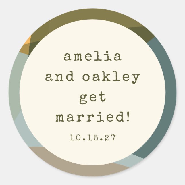 Modern Abstract Shapes Sage Teal Custom Wedding Classic Round Sticker (Front)