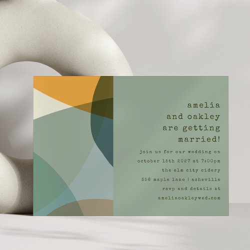 Modern Abstract Shapes Sage Teal Unique Wedding Invitation