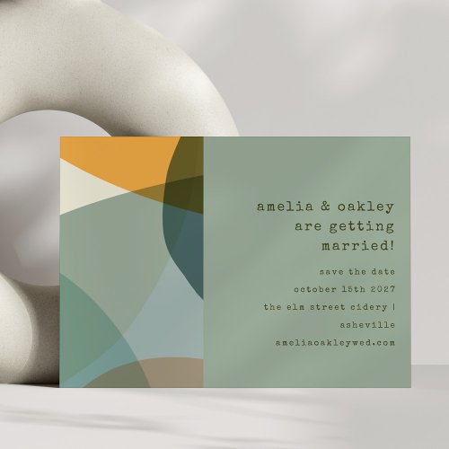 Modern Abstract Shapes Sage Teal Unique Wedding Save The Date