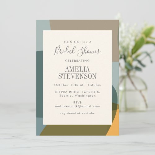 Modern Abstract Shapes Teal Taupe Bridal Shower Invitation