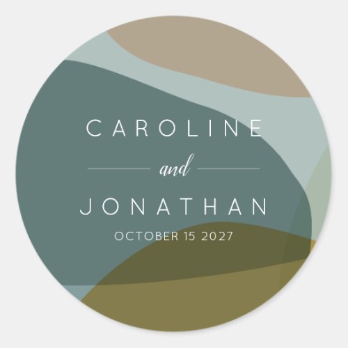 Modern Abstract Shapes Teal Taupe Custom Wedding Classic Round Sticker