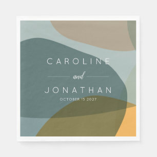 Modern Abstract Shapes Teal Taupe Custom Wedding Napkins