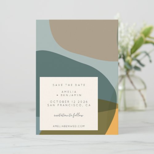 Modern Abstract Shapes Teal Taupe  Save The Date