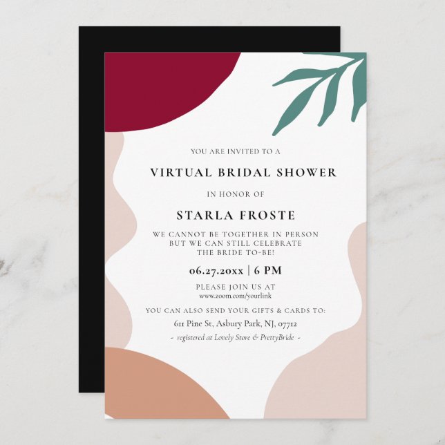 Modern abstract shapes Virtual Bridal shower Invitation (Front/Back)