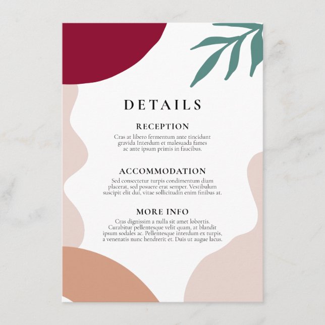 Modern abstract shapes wedding guest information enclosure card (Front)