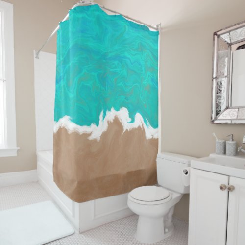 Modern Abstract Shores of Paradise Turquoise Sea Shower Curtain