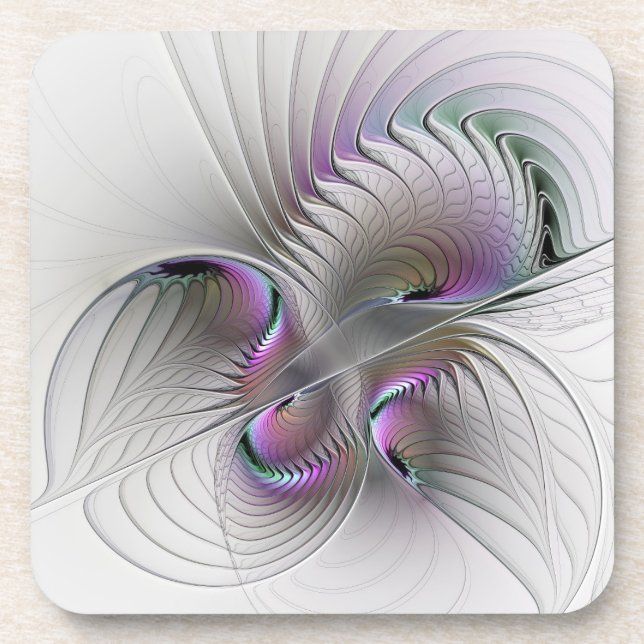 Modern Abstract Shy Fantasy Figure Fractal Art Beverage Coaster (Front)