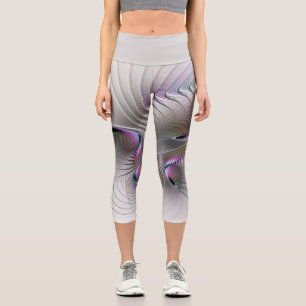 Modern Abstract Shy Fantasy Figure Fractal Art Capri Leggings