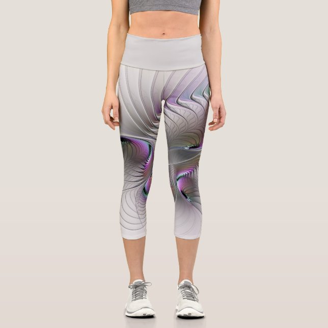 Modern Abstract Shy Fantasy Figure Fractal Art Capri Leggings (Front)