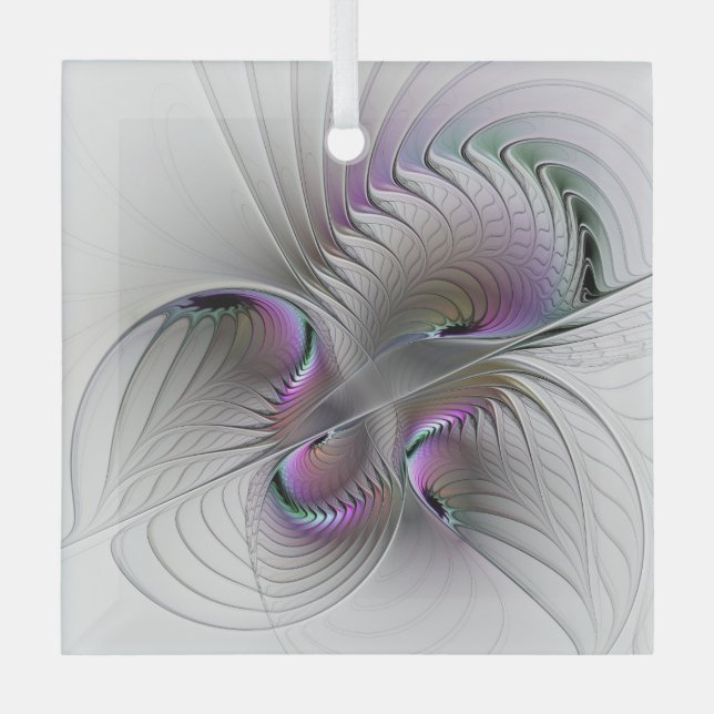 Modern Abstract Shy Fantasy Figure Fractal Art Glass Ornament (Front)