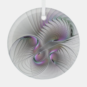 Modern Abstract Shy Fantasy Figure Fractal Art Glass Ornament