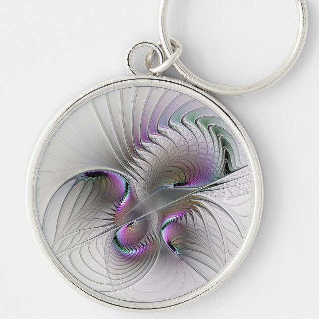 Modern Abstract Shy Fantasy Figure Fractal Art Keychain (Front)