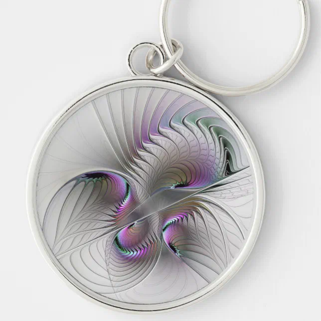 Modern Abstract Shy Fantasy Figure Fractal Art Keychain | Zazzle