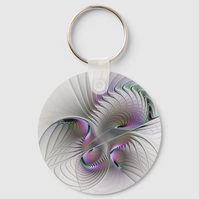 Modern Abstract Shy Fantasy Figure Fractal Art Keychain (Front)