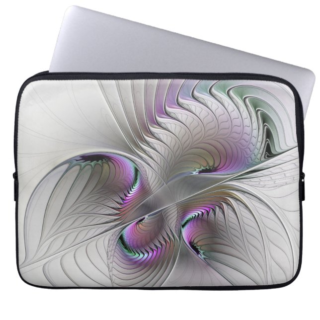 Modern Abstract Shy Fantasy Figure Fractal Art Laptop Sleeve (Front)