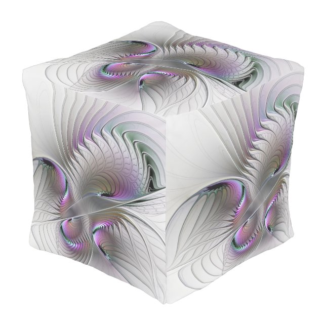 Modern Abstract Shy Fantasy Figure Fractal Art Outdoor Pouf (Angled Front)