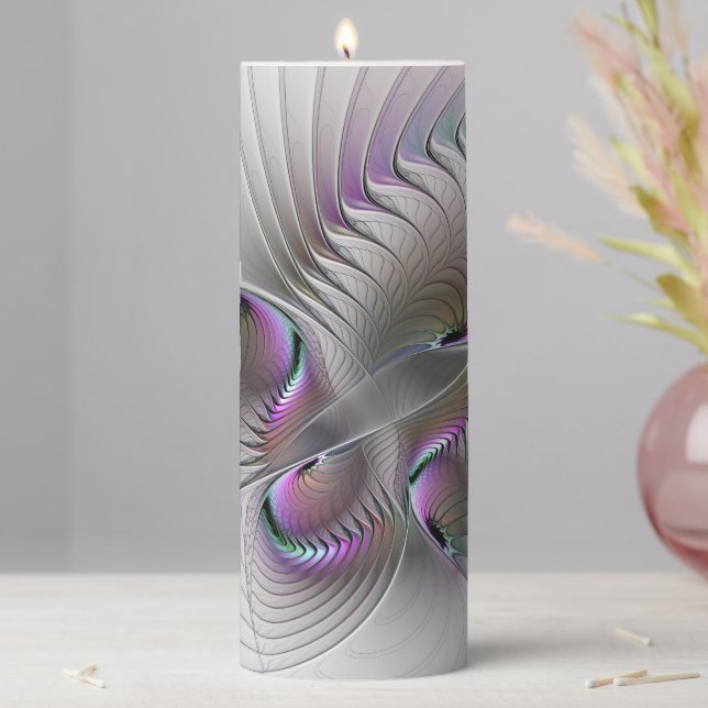 Modern Abstract Shy Fantasy Figure Fractal Art Pillar Candle (In Situ)