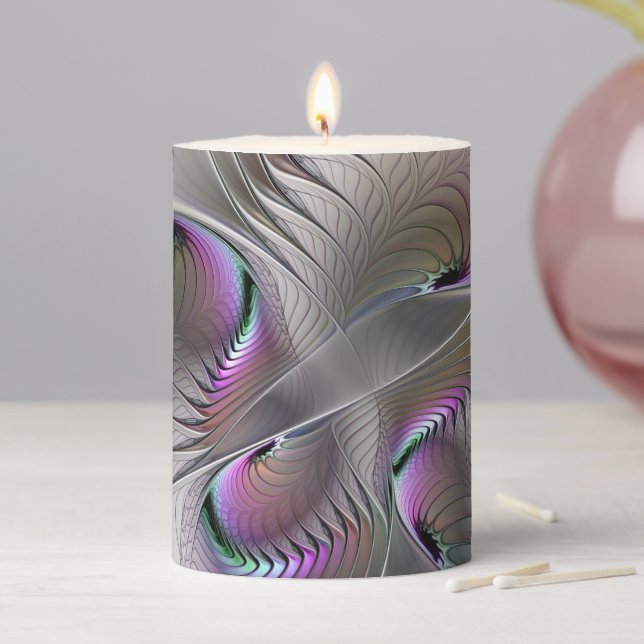 Modern Abstract Shy Fantasy Figure Fractal Art Pillar Candle (In Situ)