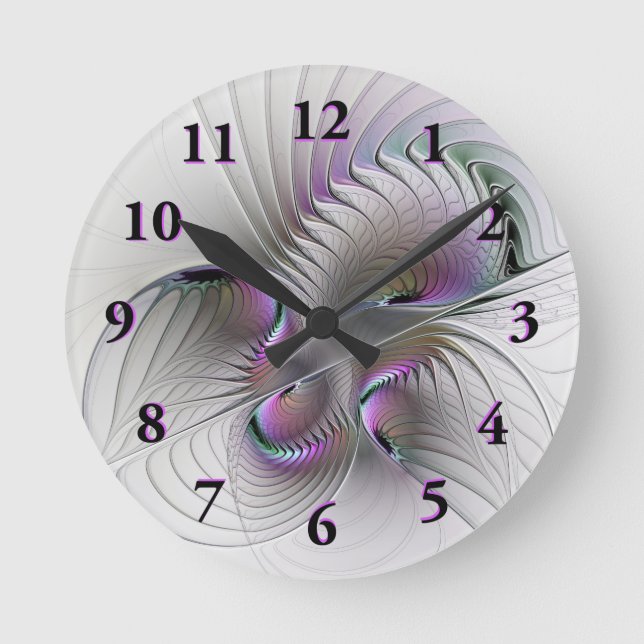 Modern Abstract Shy Fantasy Figure Fractal Art Round Clock (Front)