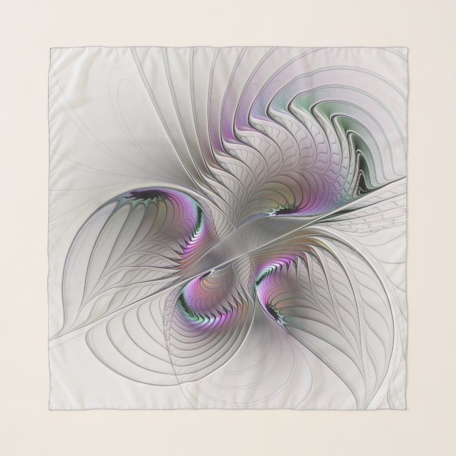Modern Abstract Shy Fantasy Figure Fractal Art Scarf (Front)