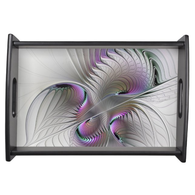 Modern Abstract Shy Fantasy Figure Fractal Art Serving Tray (Front)