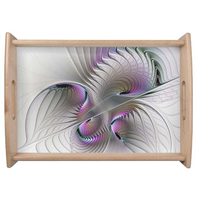 Modern Abstract Shy Fantasy Figure Fractal Art Serving Tray (Front)