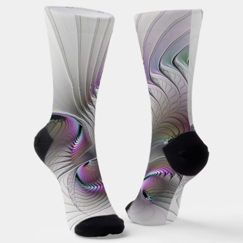 Modern Abstract Shy Fantasy Figure Fractal Art Socks