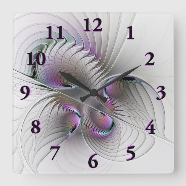 Modern Abstract Shy Fantasy Figure Fractal Art Square Wall Clock (Front)